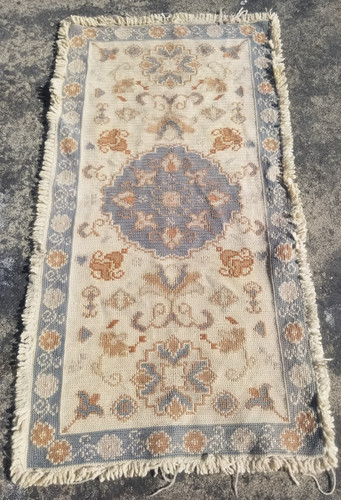 Vintage French Floral Needlepoint Handmade Multicolor Rug Wool Carpet 125x64 cm