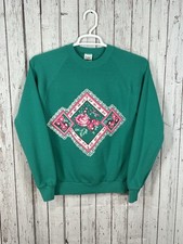Vintage Gopher Sport Sweatshirt Womens Fits S Teal Flower Rose Granny Raglan 80s