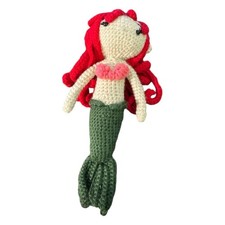 Handmade Crochet Mermaid Doll Plush Toy Red Hair Green Tail Cute Gift