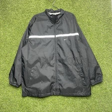 Vintage Nike Track Jacket Mens XL Black Full Zip Up Windbreaker Fleece Lined Y2K