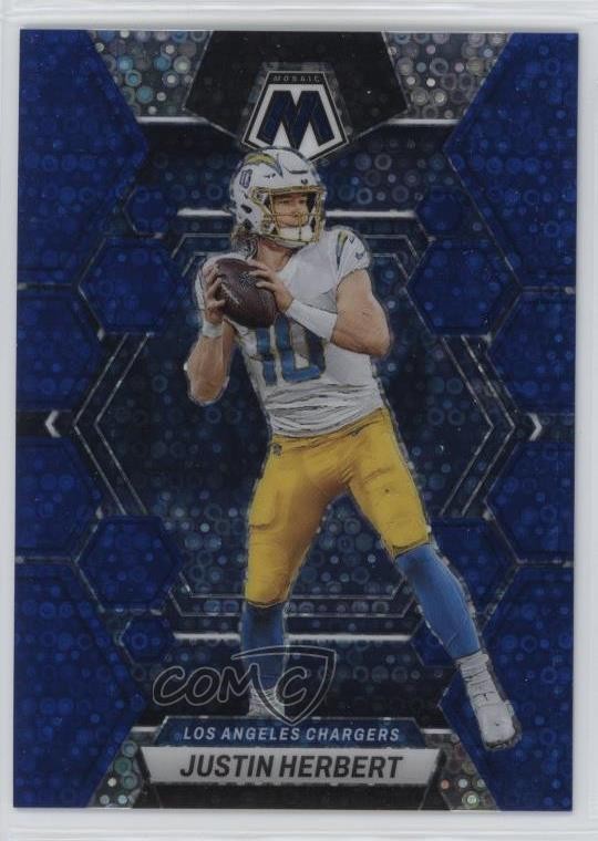 2023 Panini Mosaic No Huddle Blue Mosaic Prizm 37/75 Justin Herbert #127