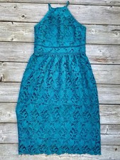 Loft Women's Sleeveles Halter Lace Dress Size 2 Green Lined Knee Length