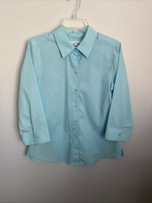 Foxcroft Wrinkle Free Shaped Women's 12 Shaped Blue Button Shirt NWOT B60