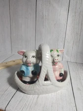 Vintage Pigs In A Basket Salt & Pepper Shakers Set W/Some Issues(See Photos)