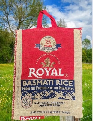 Royal Basmati Rice Bag 20lbs Burlap w Handles Zipper - no rice .with Free Gift .