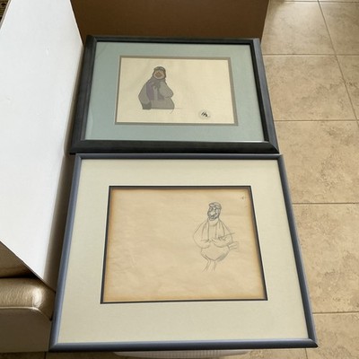 Disney The Rescuers  Orville Original Drawing and Production Cel Framed Set of 2