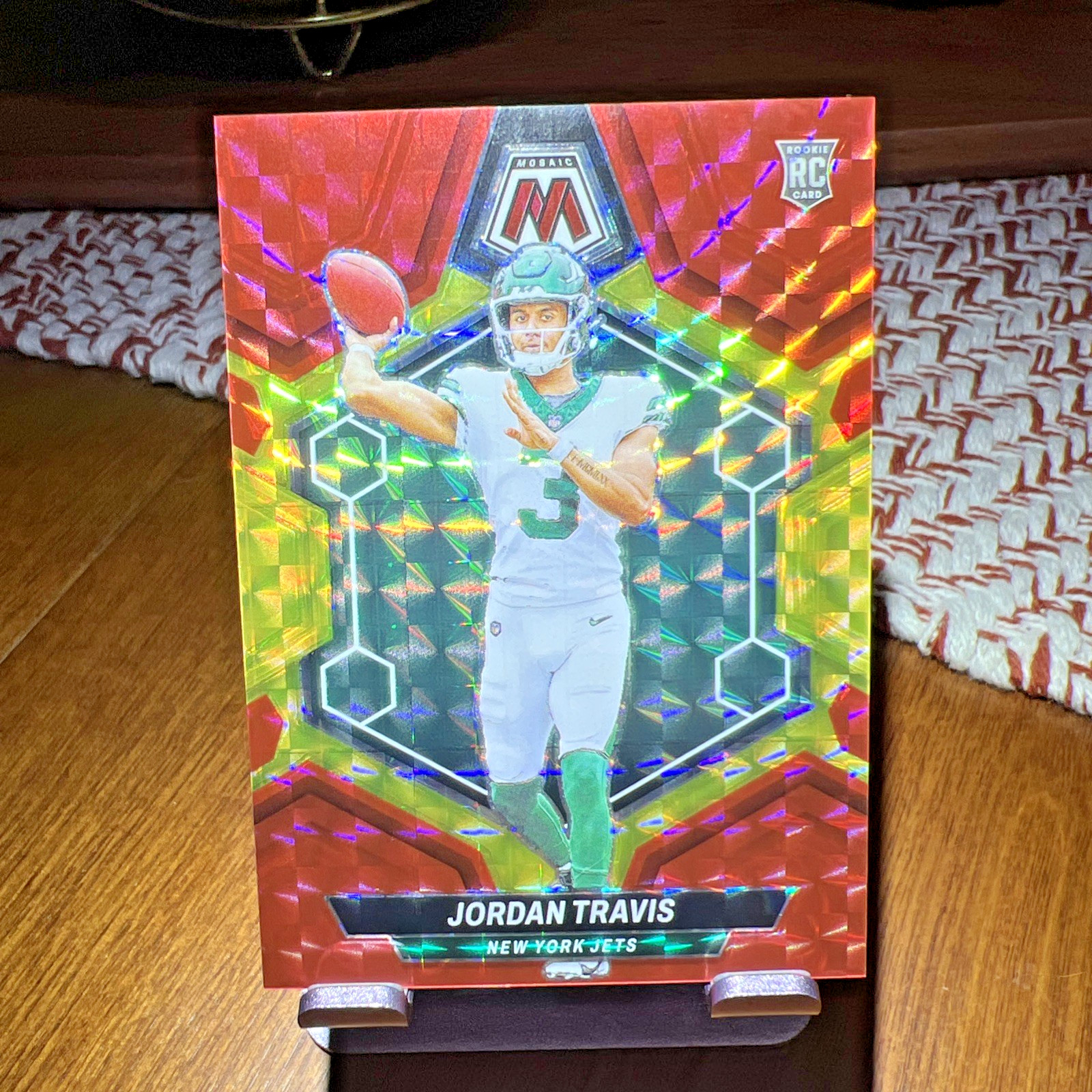 2024 Panini Mosaic - Jordan Travis #395 Red & Yellow Mosaic Prizm /80 (RC)