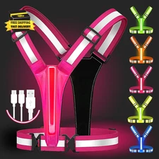Led Reflective Vest Running Gear,Usb Rechargeable Light up High Visibility Runni