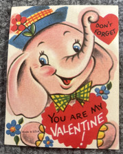 Vintage Valentine Card Elephant Don't Forget Your My Made in USA