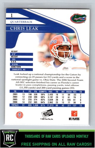 2007 Press Pass Reflectors Blue Chris Leak #1 Florida Gators - Picture 2 of 2