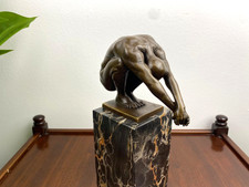 Modern Bronze Sculpture swimmer on a black marble base after Milo