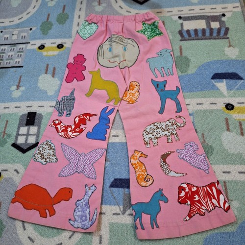Vintage Handmade Pink Flare Pants W/ Crazy Funky Patches Girls 5/6 - Picture 2 of 14