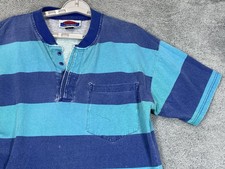 Tomato Streetwear Shirt Mens Medium Blue Striped Henley Distressed Worn USA Made