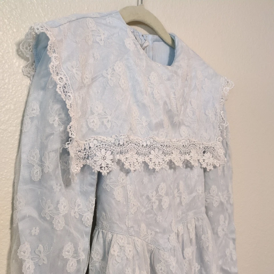 Vintage Jessica McClintock Girl Gunne Sax Style Victorian Dress Lace Blue sz 7 - Image 2 of 4