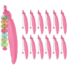 Beadable Bookmarks, 12 Pcs Feather Beaded Bookmark Blank Bookmark, Rose Red