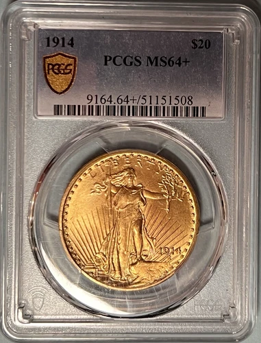 1914 Saint Gaudens $20 Gold Double Eagle PCGS MS64+ Registry Set; 95,250 Minted
