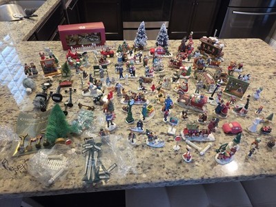 Huge Christmas Village Figures Lot Unbranded Holiday People Trees Fences 60+Pc