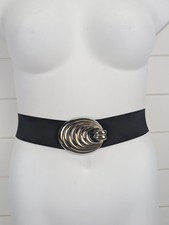 Vintage Elastic Women's Belt Black Buckle 70s 80s Mod Twee Timeless Office Siren
