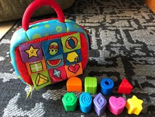 Travel Shape Sorter Baby Toy 2 Sided Bag with 9 Textured Blocks Sensory Toys New