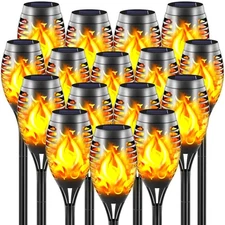 16-Pack Solar Torch Lights, Flickering Flame, Waterproof, Outdoor Yard Decor