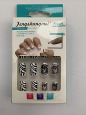 Ladies Tiger Stripe Design Black White Stick On False Nails Art Glue