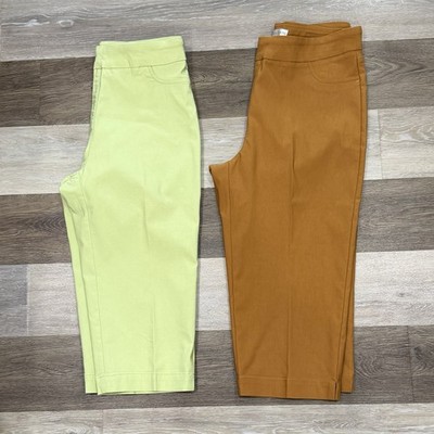 2 Drapers & Damons Capri Pants Rayon Stretch Sz Medium Petite Lime Green & Rust