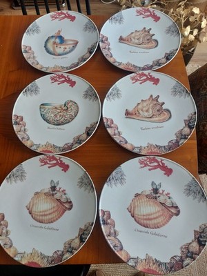 6er Set Vintage Speiseteller Muschel und Koralle Made In Italy 80er Jahre 