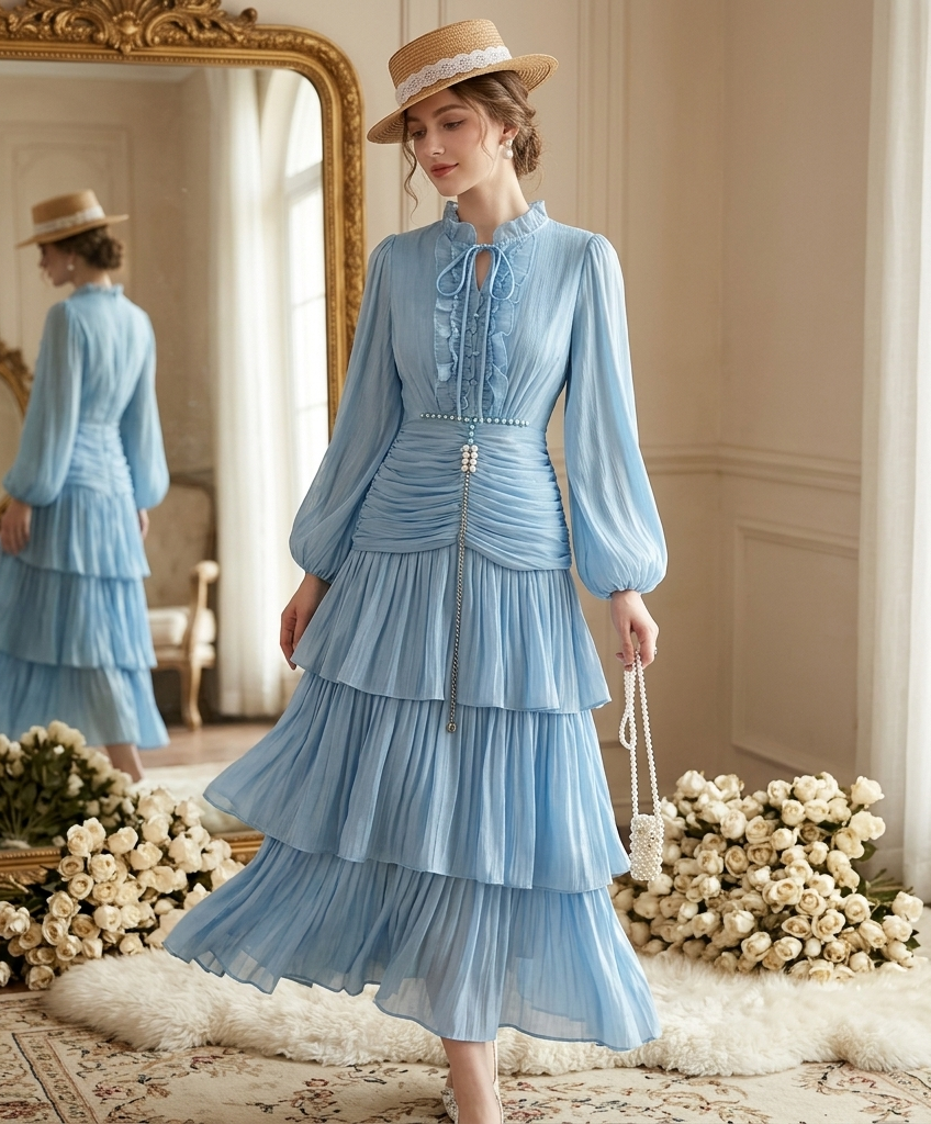 ZIMMERMANN Luxury Pleated Maxi Dress Long Sleeve Ruffle Elegant Dress ZIMMERMANN Luxury Pleated Maxi Dress Long Sleeve Ruffle Elegant Dress