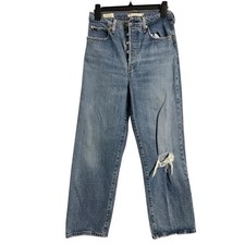 Levi's Premium Ribcage Straight Jeans Womens 28 Blue High Rise Distressed 28x27