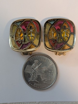 Lisner Plique A Jour Mehrfarbige Buntglas Fisch Quadratische Clip Ohrringe