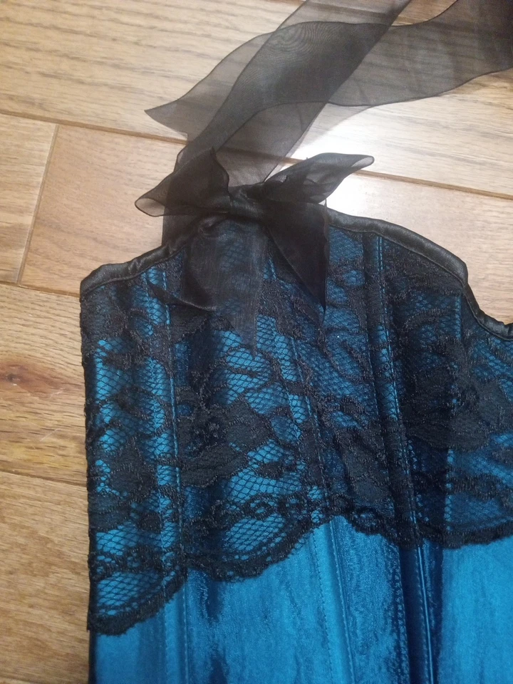 Leg Avenue Selene вышитый кружевной оверлей корсет бирюзовый костюм средний, новый с Ярлыками - Изображение 3 из 4