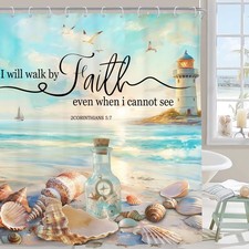 Beach Bible Verse Shower Curtain Ocean Christian Scripture Hawaiian Coastal L...