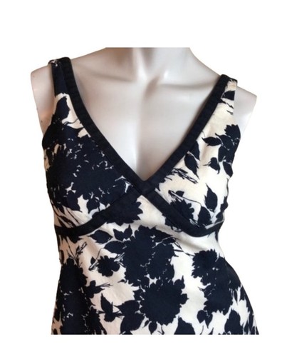 J.Crew Floral Linen Dress Womens Size 6 Navy Blue Sleeveless V-Neck Silk Trim - Picture 23 of 23