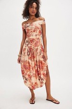 NWOT Free People Raylon Drop Waist Convertible Neckline Midi Orange Sz S