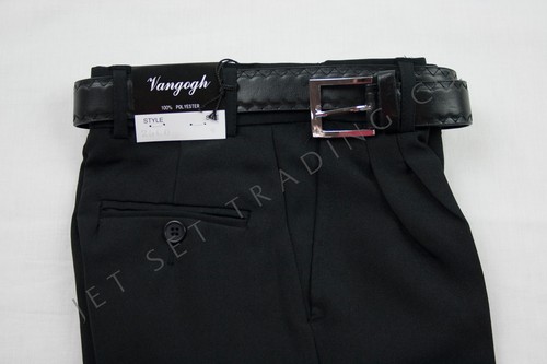Boys Black Dress Pant 2500BLK Slacks Pleated with Black Belt Sizes 4 to 20 - Picture 2 of 5