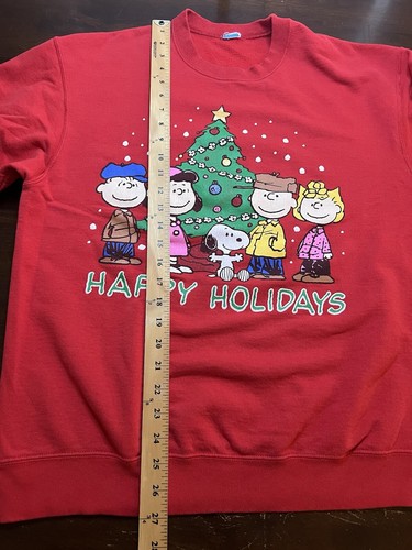 Vintage 90’s Charlie Brown Happy Holidays Peanuts Crewneck Red Large - Picture 8 of 8