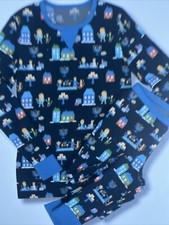 New Family Sleep Men’s Blue Pajama Set Hanukkah Menorah Dreidel Lion Size L