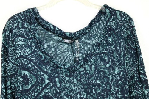 NWT Kaktus Womens Large Sheer Stretch Blue Navy Paisley Asymmetrical Hem Tunic - Picture 2 of 5