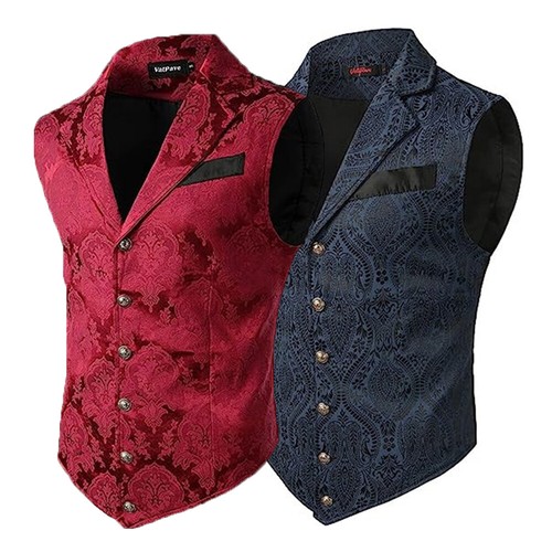 Men Suit Vest Waistcoat Sleeveless Jackets Retro Coat Stage Performance Costum ♢ - Picture 2 of 30