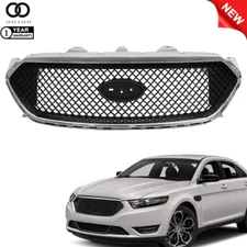 For Ford Taurus SHO 2013-2018 Front Upper Grille Grill Matte Black W/Chrome Trim