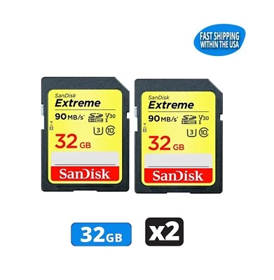 32GB Sandisk Extreme SD Memory cards for Camera/Trail Camera/Computers (2 Pack) - Image 1 of 4