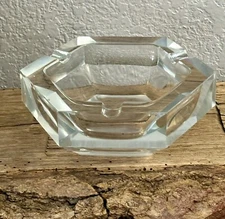 VTG Crystal Hexagonal Ashtray MCM Heavy Thick Glass Rare Clear Cigar Tobacco