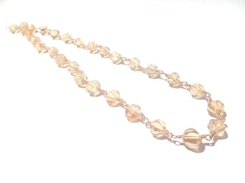 3 Feet Champagne Quartz Muskmelon Pumpkin Carved 6-7mm Beads, Rose Gold Chain - Picture 4 of 6