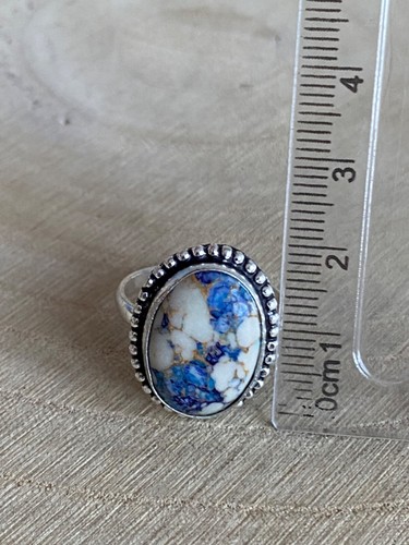 Blue Turquoise Ring Size U 1/2 Sterling Silver 925 Plated Oval Vintage Handmade - Picture 3 of 5