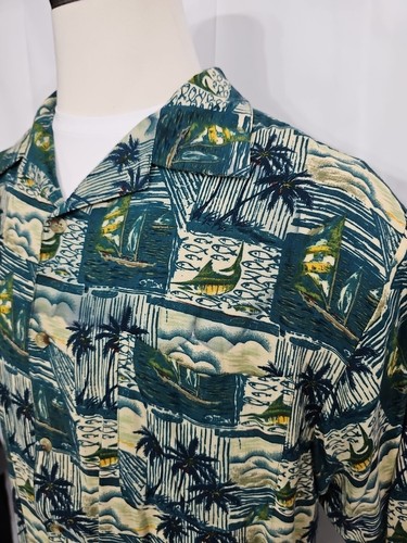 ISLAND BLUE HAWAIIAN SHIRT TROPICAL MARLIN FISH MEN'S SIZE XL 100% RAYON ☆EUC☆ - Picture 4 of 7