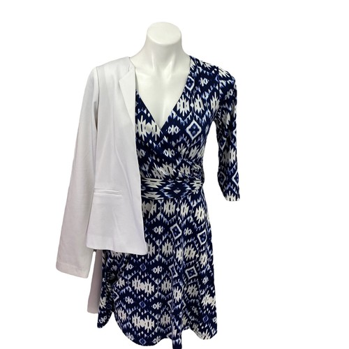 Vestido Blazer Forever 21 Mujer Lote Mediano Azul Blanco Ikat Corpcore Profesional - Imagen 11 de 14