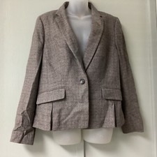 Talbots Women  s Blazer Brown Tan Wool Blend Woven In Italy Size 12 Pleated