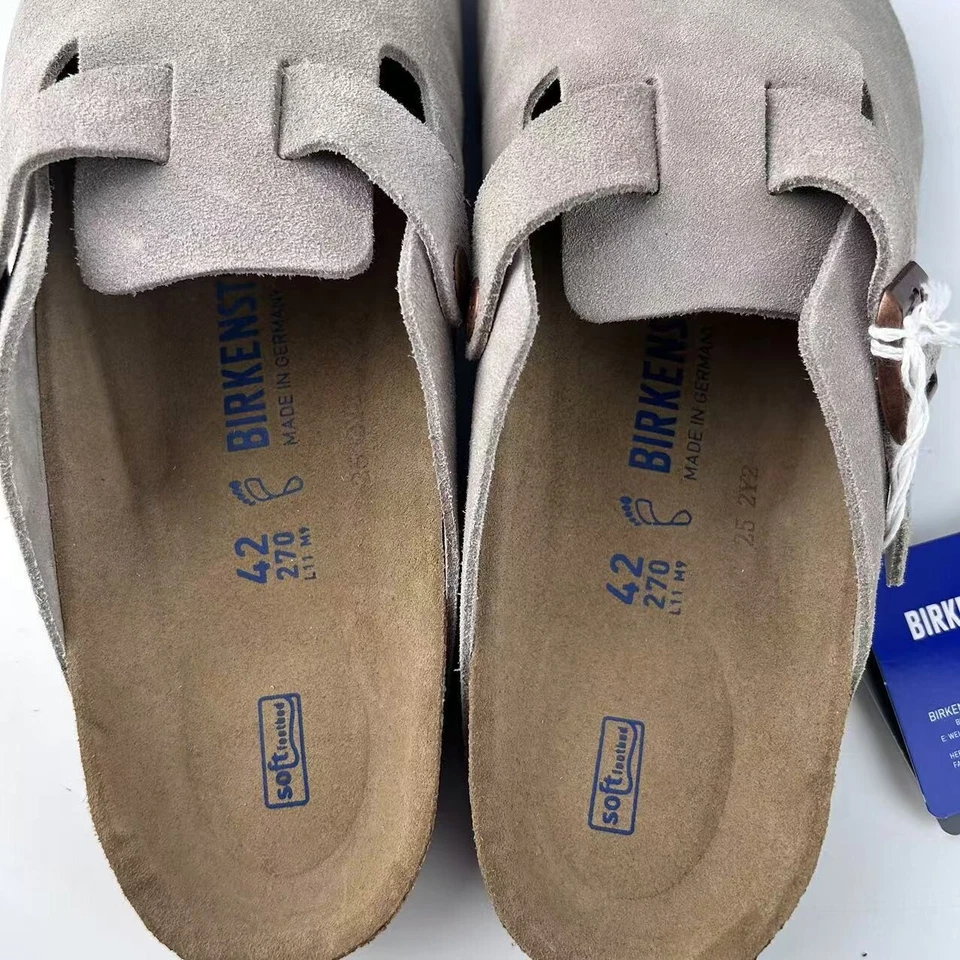 Birkenstock Boston Clásico Taupe Gamuza Cuero Unisex Zapatos Estrechos/Anchos 37-45 Foto 2 de 4