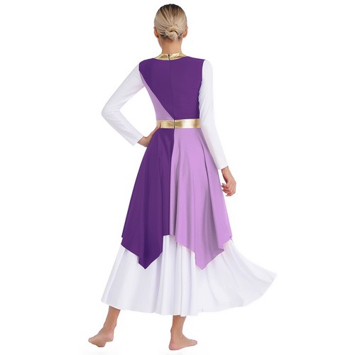 ·Women Color Block Praise Dance Dress Gown Worship Tunic Overlay Dresses Robe - Picture 77 of 83