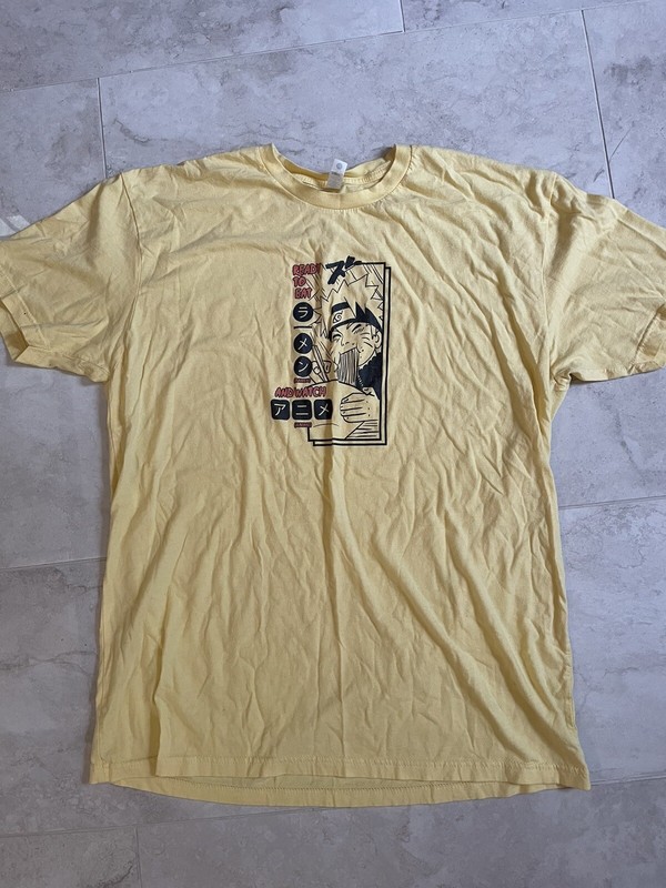 Men’s Ready To Eat Ramen & Watch Anime Naruto Short Sleeve T-Shirt Size XL